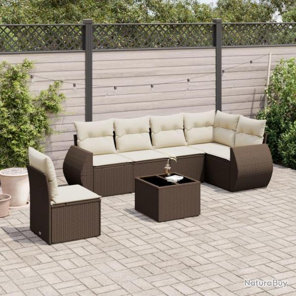 Salon de jardin avec coussins 7 pcs marron r�sine tress�e