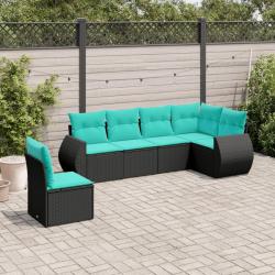 Salon de jardin 6 pcs avec coussins noir r&eacute;sine tress&eacute;e
