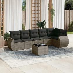 Salon de jardin avec coussins 7 pcs gris r&eacute;sine tress&eacute;e