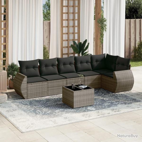 Salon de jardin avec coussins 7 pcs gris r�sine tress�e