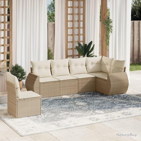 Salon de jardin avec coussins 6 pcs beige r�sine tress�e