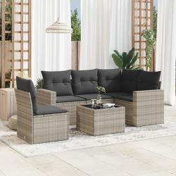 Salon de jardin 6 pcs avec coussins gris clair r&eacute;sine tress&eacute;e