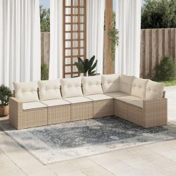 Salon de jardin avec coussins 7 pcs beige r&eacute;sine tress&eacute;e