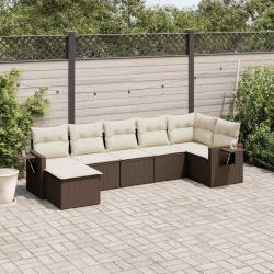 Salon de jardin avec coussins 7 pcs marron r&eacute;sine tress&eacute;e