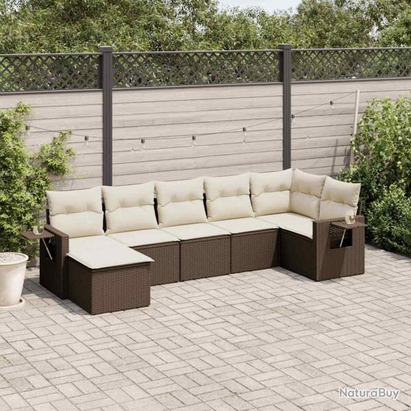 Salon de jardin avec coussins 7 pcs marron r�sine tress�e