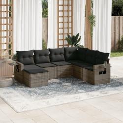 Salon de jardin avec coussins 7 pcs gris r&eacute;sine tress&eacute;e