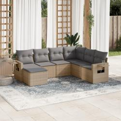 Salon de jardin avec coussins 7 pcs beige r&eacute;sine tress&eacute;e