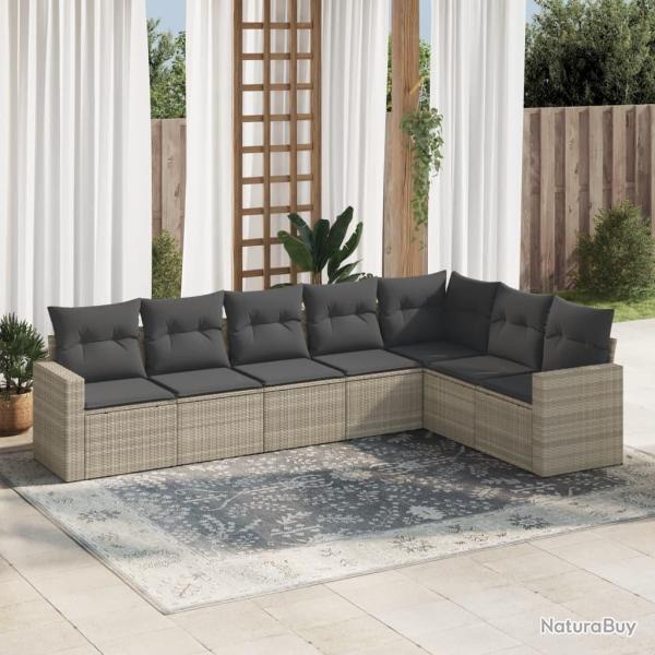 Salon de jardin avec coussins 7 pcs gris clair r�sine tress�e