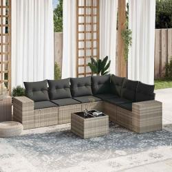 Salon de jardin avec coussins 7 pcs gris clair r&eacute;sine tress&eacute;e