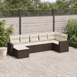 Salon de jardin avec coussins 7 pcs marron r&eacute;sine tress&eacute;e