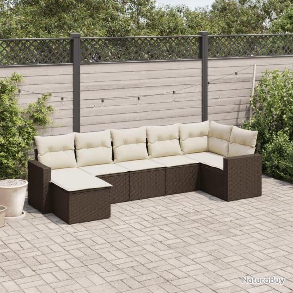 Salon de jardin avec coussins 7 pcs marron r�sine tress�e