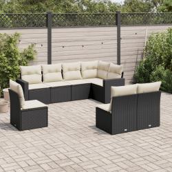 Salon de jardin 8 pcs avec coussins noir r&eacute;sine tress&eacute;e