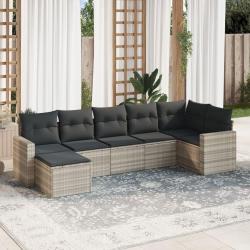 Salon de jardin avec coussins 7 pcs gris clair r&eacute;sine tress&eacute;e