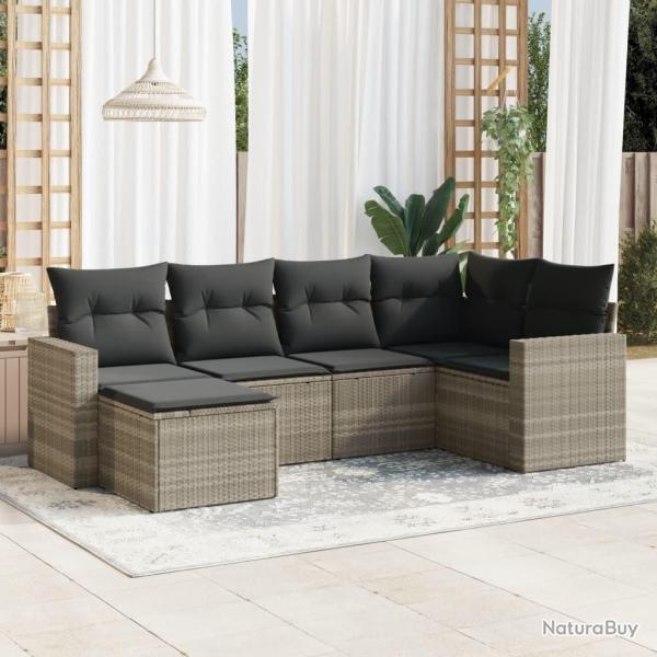 Salon de jardin 6 pcs avec coussins gris clair r�sine tress�e