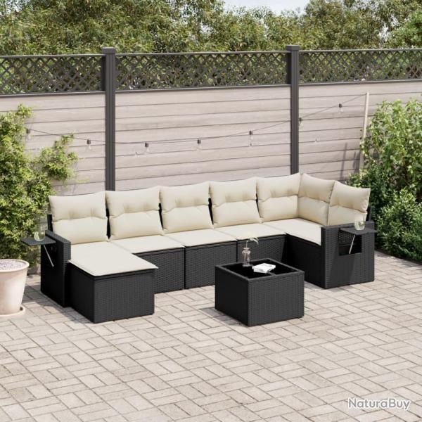 Salon de jardin 8 pcs avec coussins noir r�sine tress�e