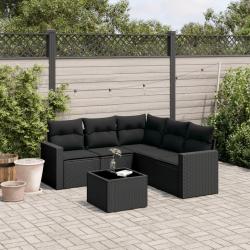 Salon de jardin 6 pcs avec coussins noir r&eacute;sine tress&eacute;e