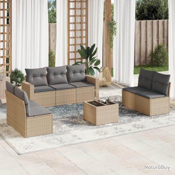 Salon de jardin avec coussins 8 pcs beige r�sine tress�e