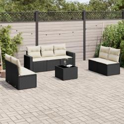 Salon de jardin 8 pcs avec coussins noir r&eacute;sine tress&eacute;e