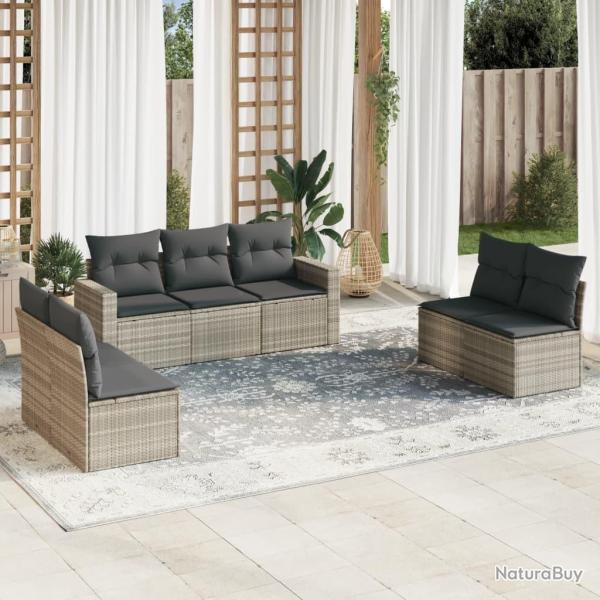 Salon de jardin avec coussins 7 pcs gris clair r�sine tress�e
