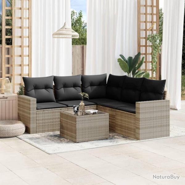 Salon de jardin 6 pcs avec coussins gris clair r�sine tress�e