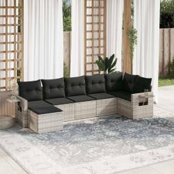 Salon de jardin avec coussins 7 pcs gris clair r&eacute;sine tress&eacute;e