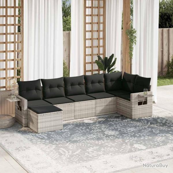 Salon de jardin avec coussins 7 pcs gris clair r�sine tress�e