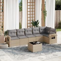 Salon de jardin avec coussins 7 pcs beige r&eacute;sine tress&eacute;e