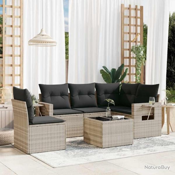 Salon de jardin 6 pcs avec coussins gris clair r�sine tress�e
