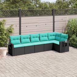 Salon de jardin 6 pcs avec coussins noir r&eacute;sine tress&eacute;e