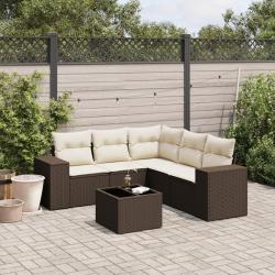 Salon de jardin avec coussins 6 pcs marron r&eacute;sine tress&eacute;e