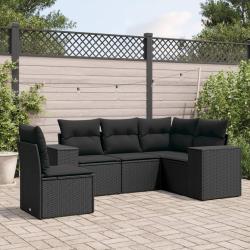Salon de jardin 5 pcs avec coussins noir r&eacute;sine tress&eacute;e
