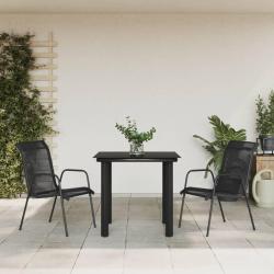 Ensemble &agrave; manger de jardin 3 pcs noir textil&egrave;ne et acier