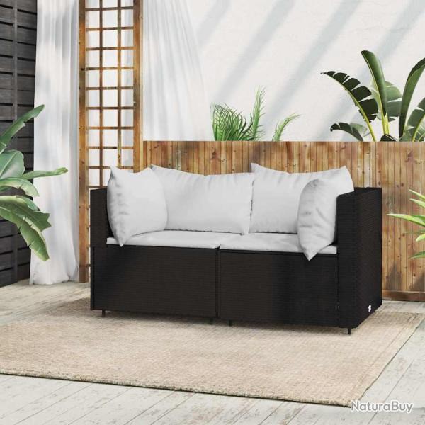 Canap� d'angle de jardin avec coussins Noir R�sine tress�e