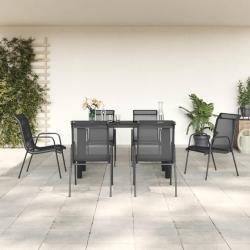 Ensemble &agrave; manger de jardin 7 pcs noir textil&egrave;ne et acier