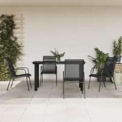 Ensemble &agrave; manger de jardin 5 pcs noir textil&egrave;ne et acier