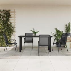 Ensemble &agrave; manger de jardin 5 pcs noir textil&egrave;ne et acier