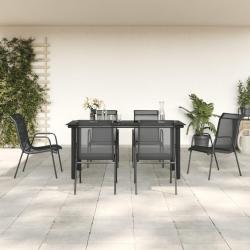 Ensemble &agrave; manger de jardin 7 pcs noir textil&egrave;ne et acier