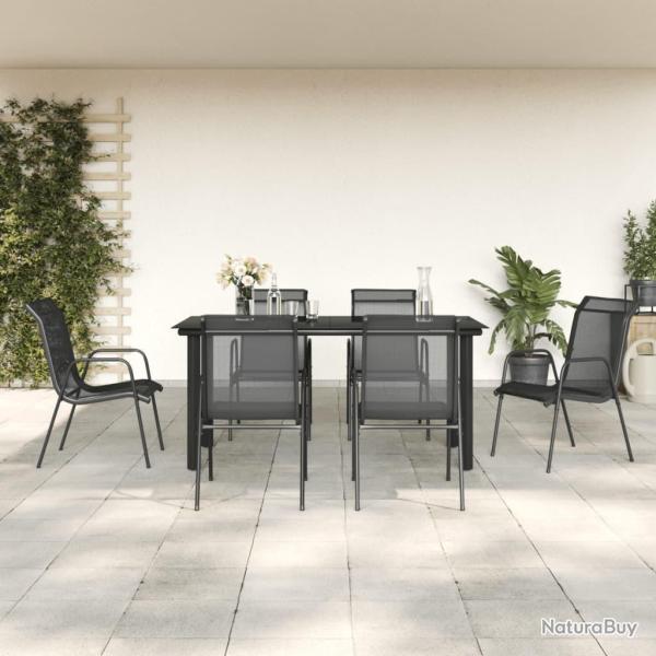 Ensemble � manger de jardin 7 pcs noir textil�ne et acier