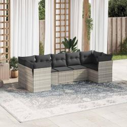 Salon de jardin avec coussins 7 pcs gris clair r&eacute;sine tress&eacute;e