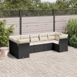 Salon de jardin 7 pcs avec coussins noir r&eacute;sine tress&eacute;e