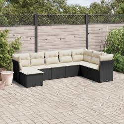 Salon de jardin 8 pcs avec coussins noir r&eacute;sine tress&eacute;e