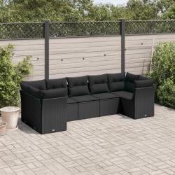Salon de jardin 7 pcs avec coussins noir r&eacute;sine tress&eacute;e