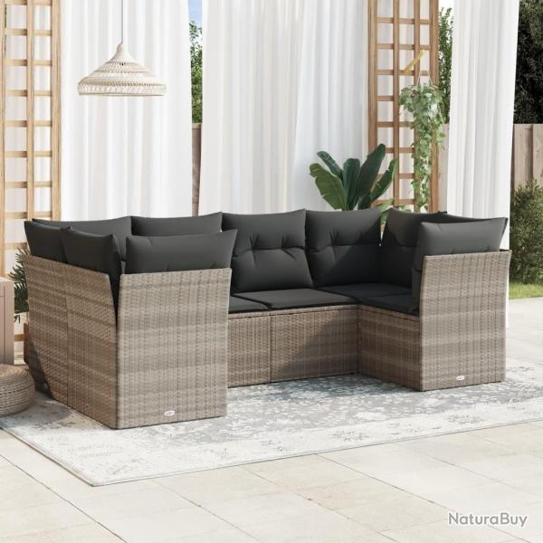 Salon de jardin 6 pcs avec coussins gris clair r�sine tress�e