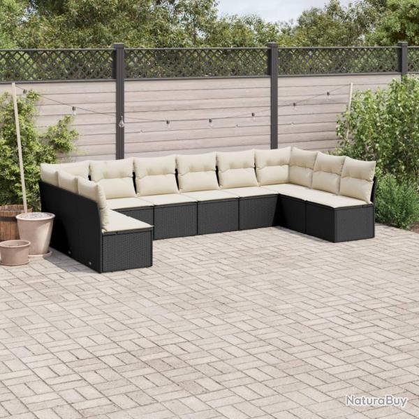 Salon de jardin 10 pcs avec coussins noir r�sine tress�e