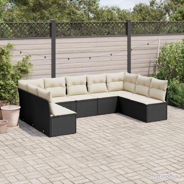 Salon de jardin 9 pcs avec coussins noir r�sine tress�e