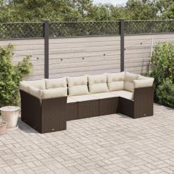 Salon de jardin avec coussins 7 pcs marron r&eacute;sine tress&eacute;e