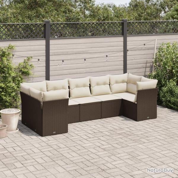 Salon de jardin avec coussins 7 pcs marron r�sine tress�e