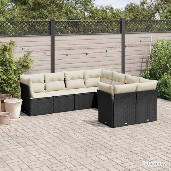Salon de jardin 8 pcs avec coussins noir r�sine tress�e