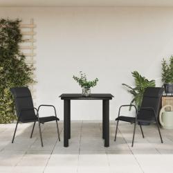 Ensemble &agrave; manger de jardin 3 pcs noir textil&egrave;ne et acier