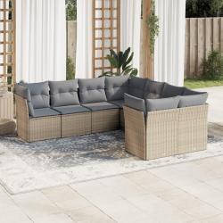 Salon de jardin avec coussins 8 pcs beige r&eacute;sine tress&eacute;e